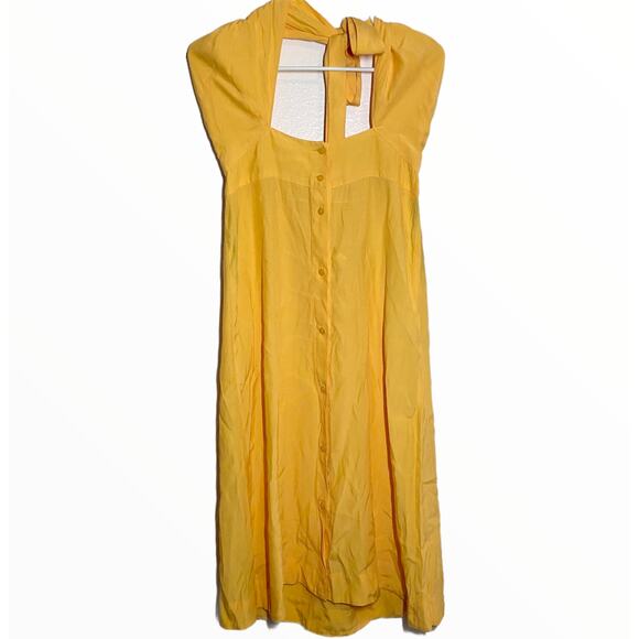 SWF Halter Dress Milk Maid Button Down Ruched Back Knee Length Marigold Medium - Picture 1 of 4